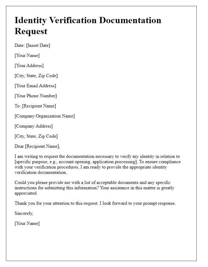 Letter template of identity verification documentation request