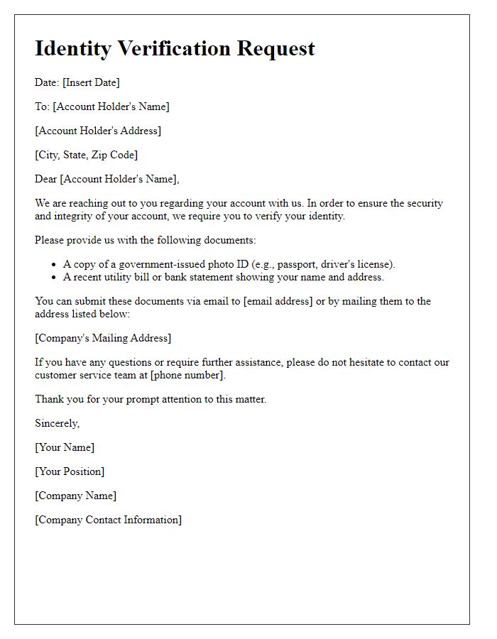 Letter template of identity verification request for account holders