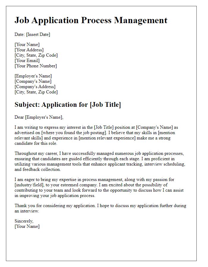 Letter template of job application process management