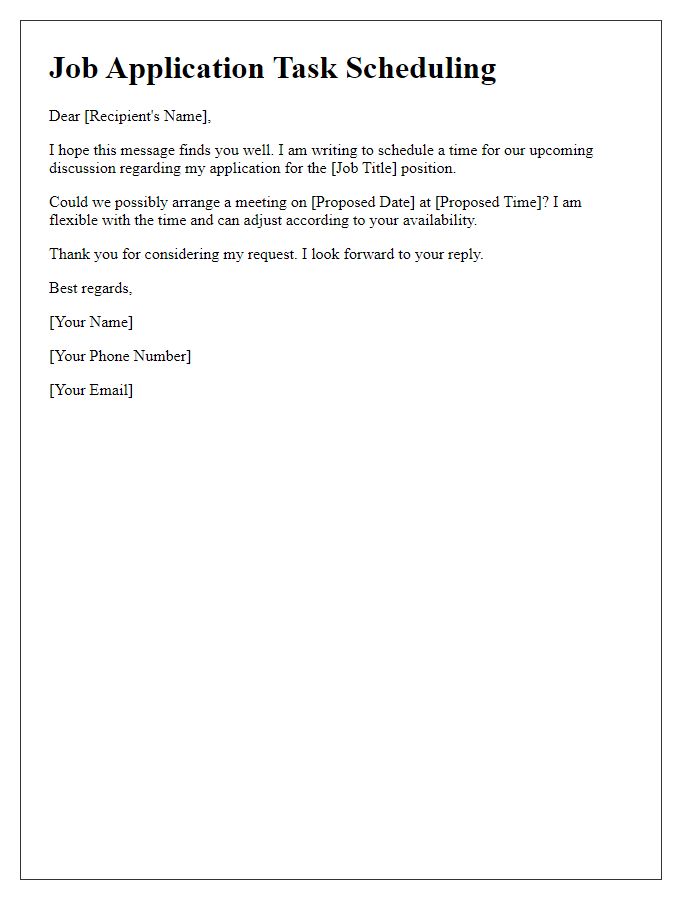 Letter template of job application task scheduling