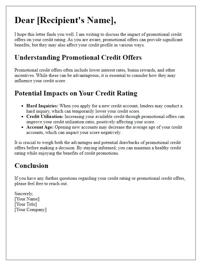 Letter template of impact of promotional credit offers on credit rating.