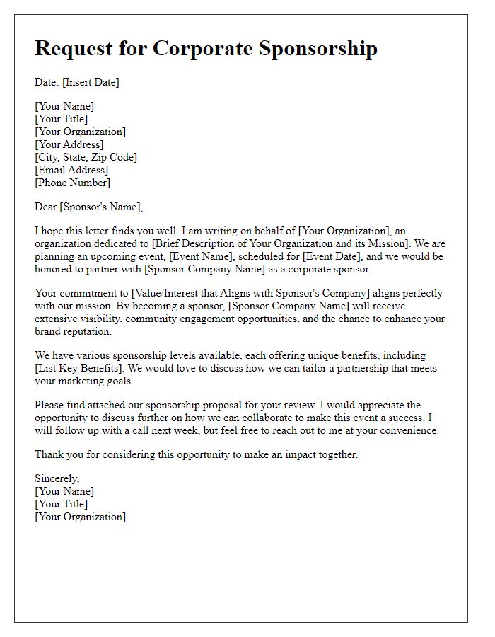 Letter template of endorsement solicitation for corporate sponsorship