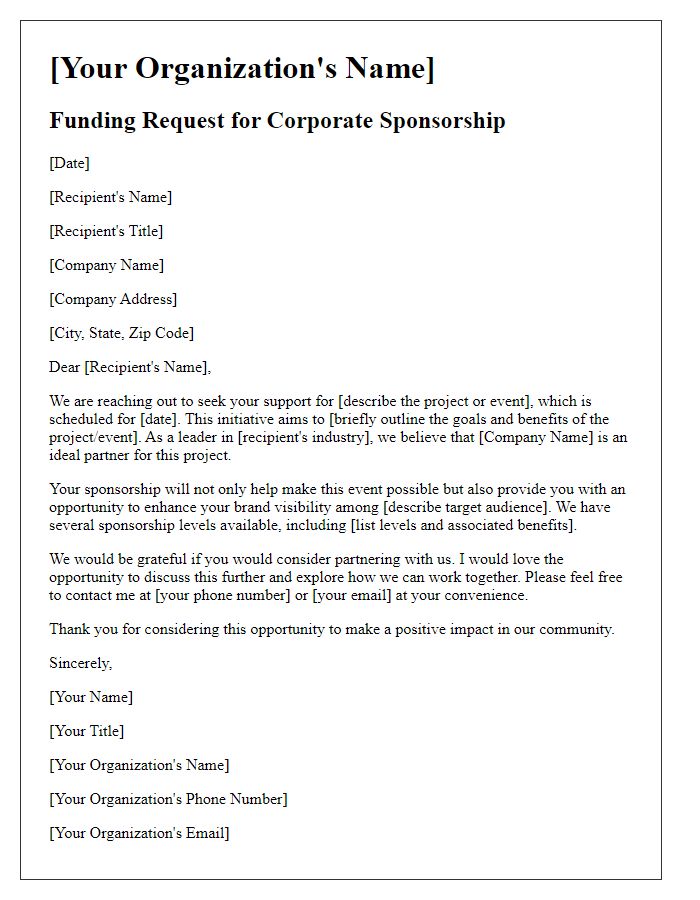 Letter template of funding request for corporate sponsorship