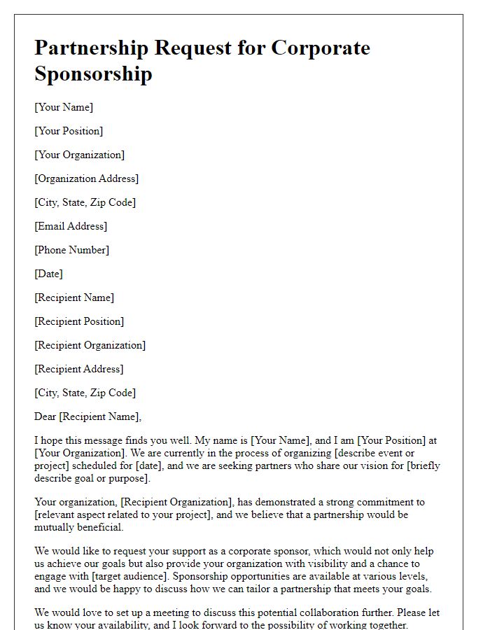 Letter template of partnership request for corporate sponsorship