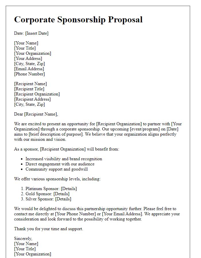 Letter template of proposal for corporate sponsorship opportunities