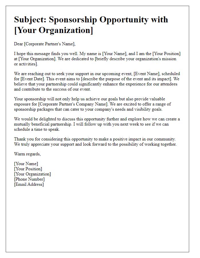 Letter template of sponsorship appeal for corporate partners