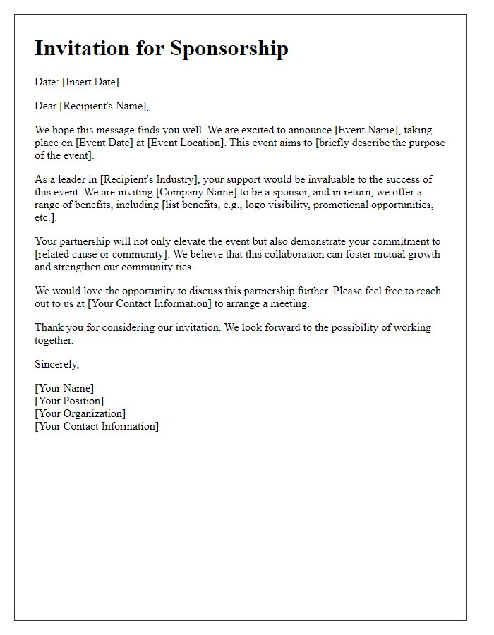 Letter template of sponsorship invitation for corporate engagement