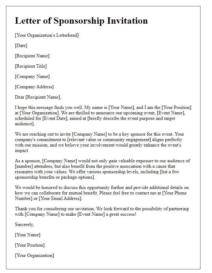 Letter template of sponsorship pitch for corporate involvement