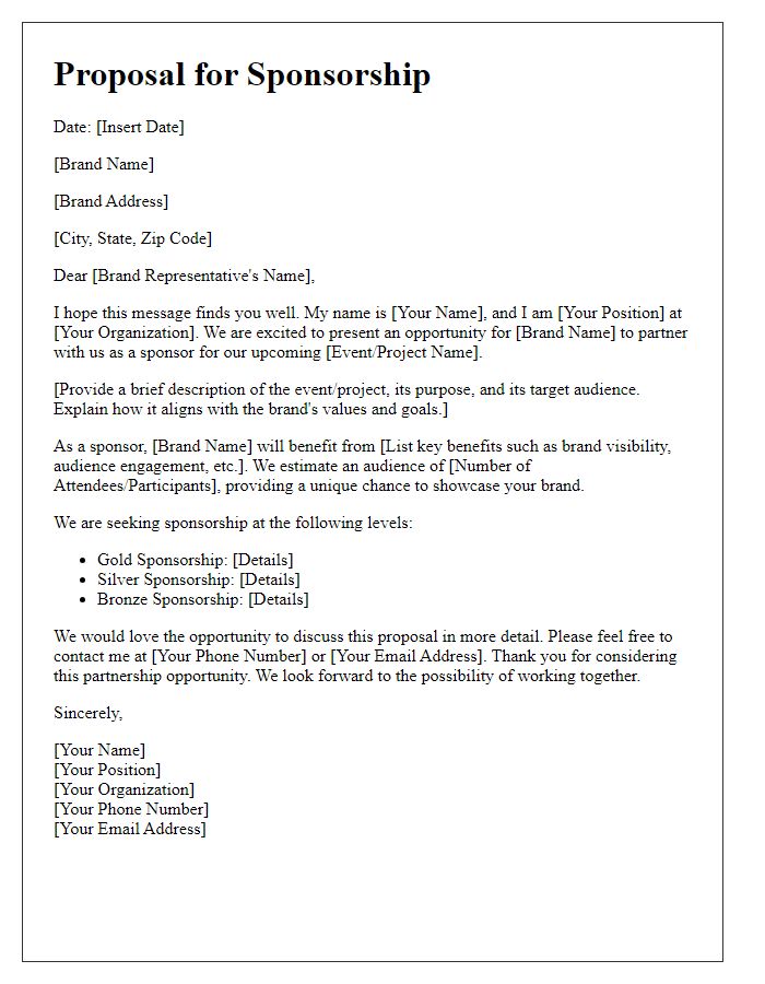 Letter template of sponsorship proposal for brands