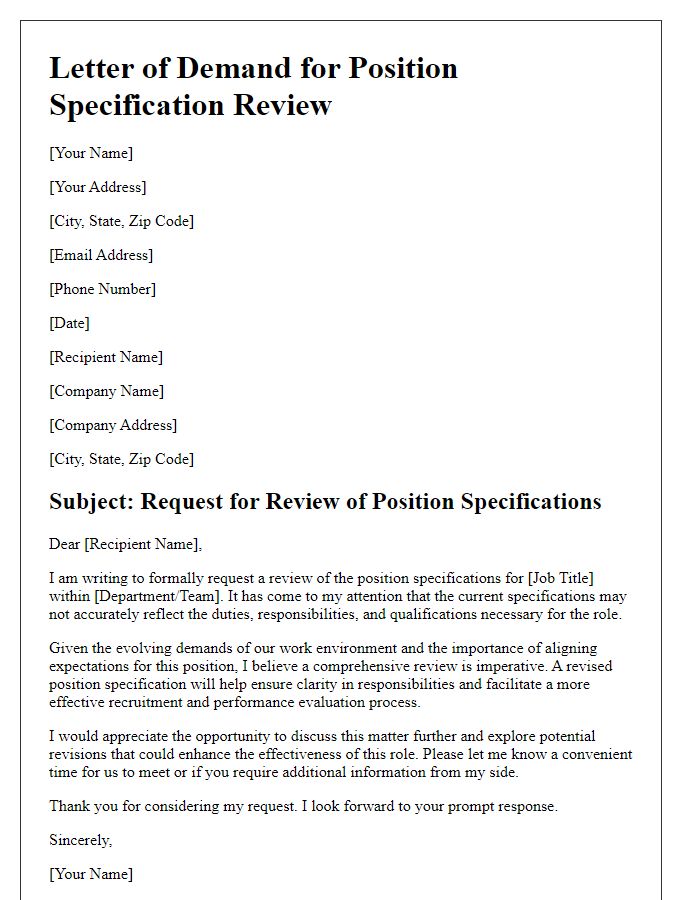 Letter template of demand for position specification review.