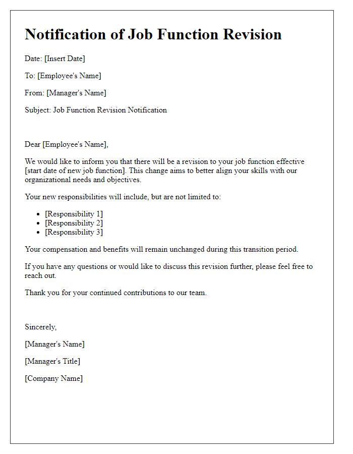 Letter template of notification for job function revision.