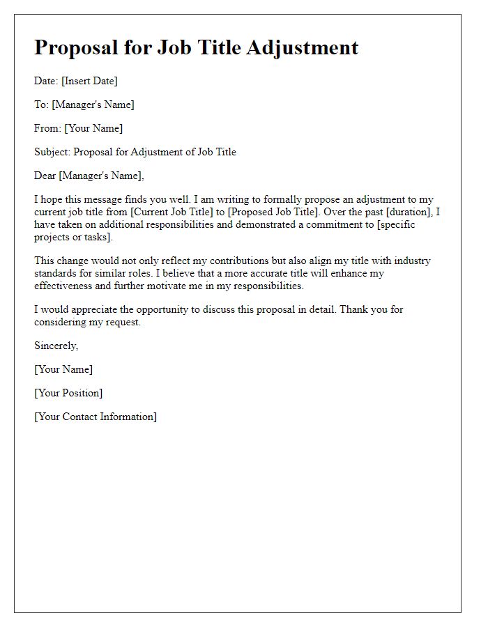 Letter template of proposal for job title adjustment.