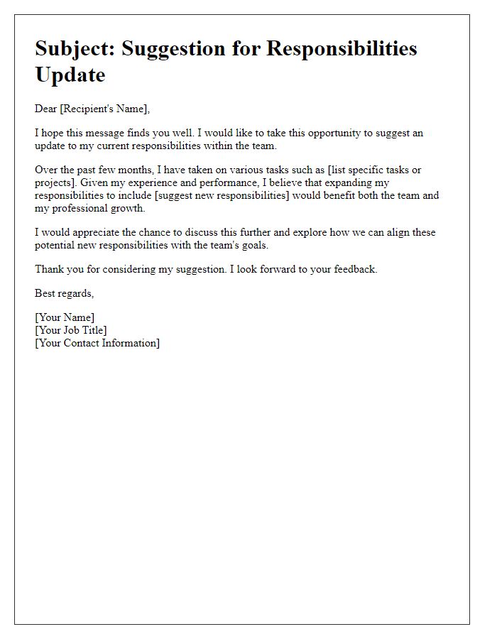 Letter template of suggestion for responsibilities update.