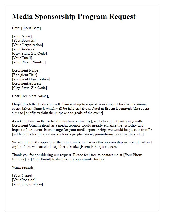 Letter template of media sponsorship program request