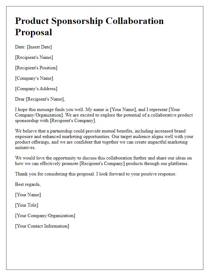 Letter template of product sponsorship collaboration