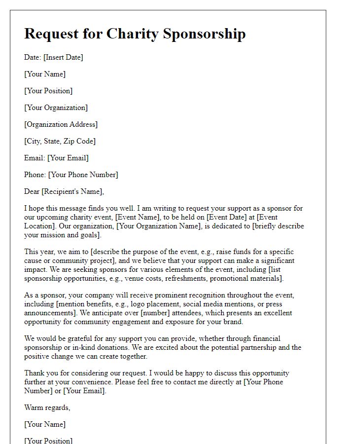 Letter template of request for charity sponsorship for local events