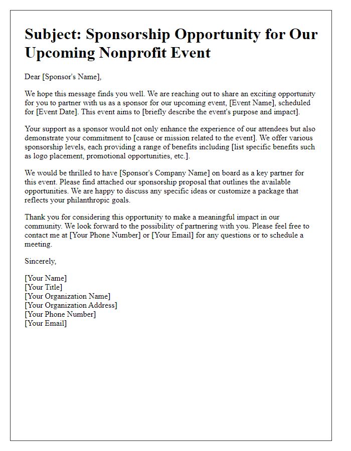 Letter template of solicitation for nonprofit event sponsorship