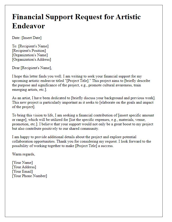 Letter template of artistic endeavor financial support request