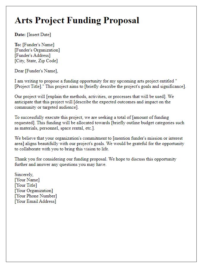 Letter template of arts project funding proposal