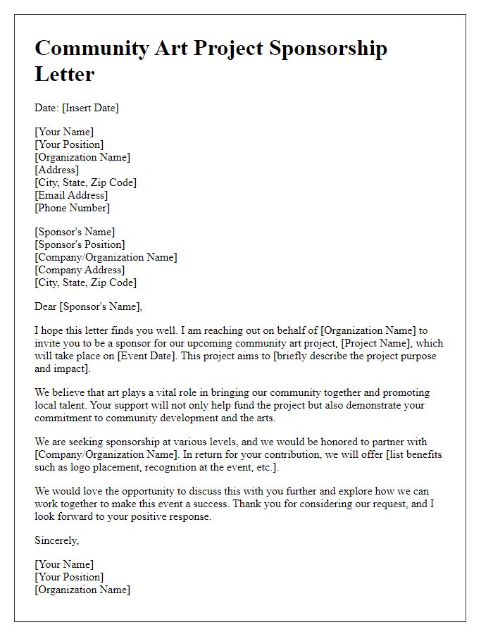 Letter template of community art project sponsorship letter