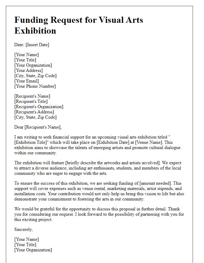 Letter template of visual arts exhibition funding ask