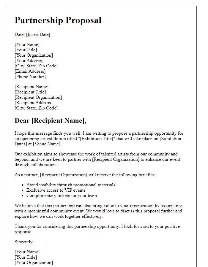 Letter template of partnership proposal for an art exhibition.