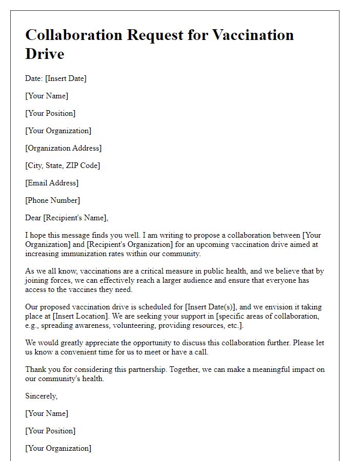 Letter template of collaboration request for a vaccination drive.