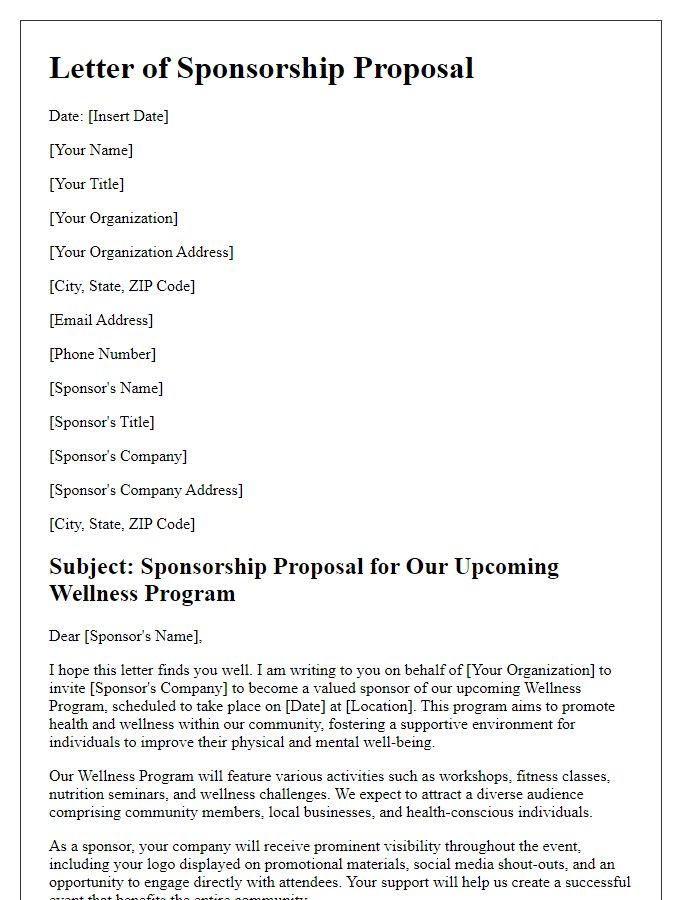 Letter template of sponsorship proposal for a wellness program.