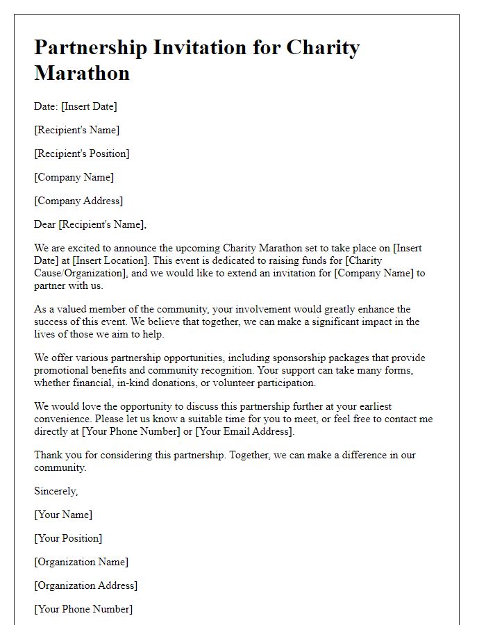 Letter template of partnership invitation for charity marathon.