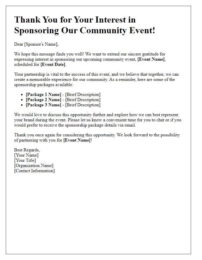 Letter template of community event sponsorship follow-up for interested sponsors