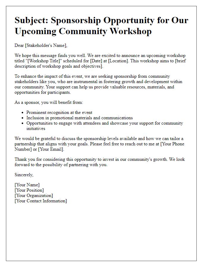 Letter template of workshop sponsorship outreach for community stakeholders.