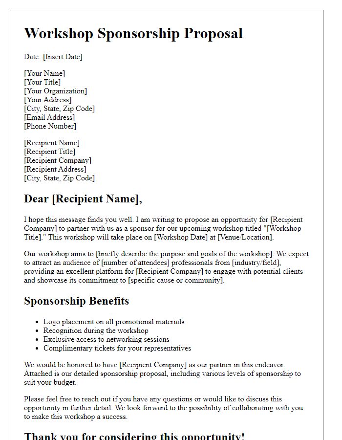 Letter template of workshop sponsorship proposal for corporate partners.