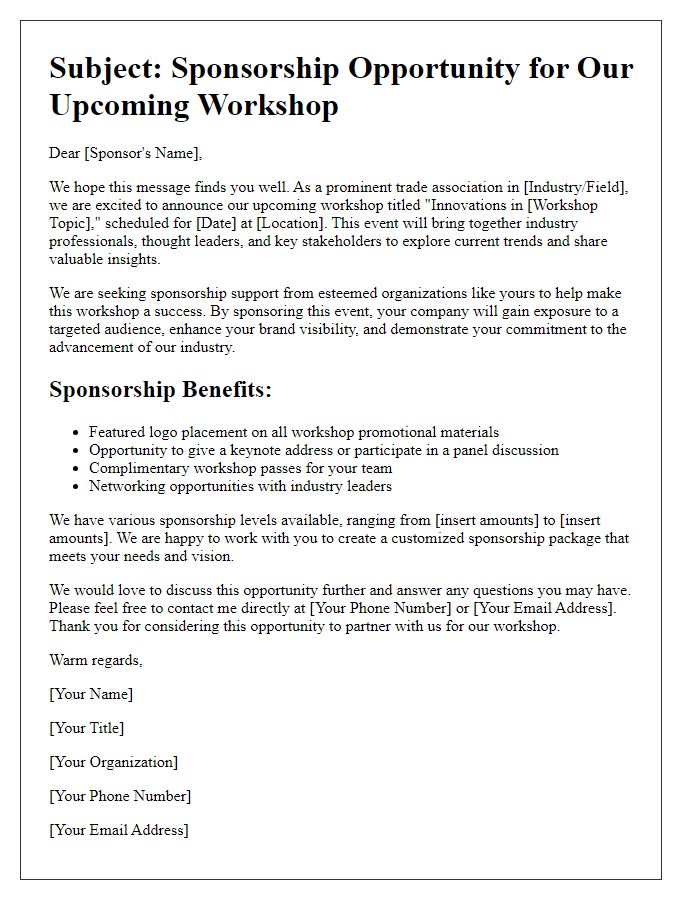 Letter template of workshop sponsorship solicitation for trade associations.