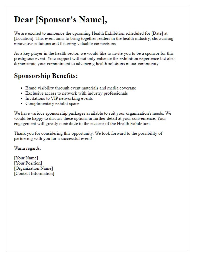 Letter template of Exhibition Sponsorship Engagement for Health Exhibition