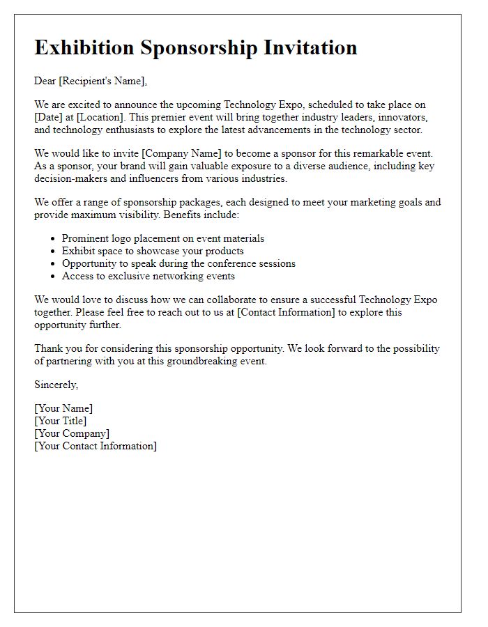 Letter template of Exhibition Sponsorship Invitation for Technology Expo