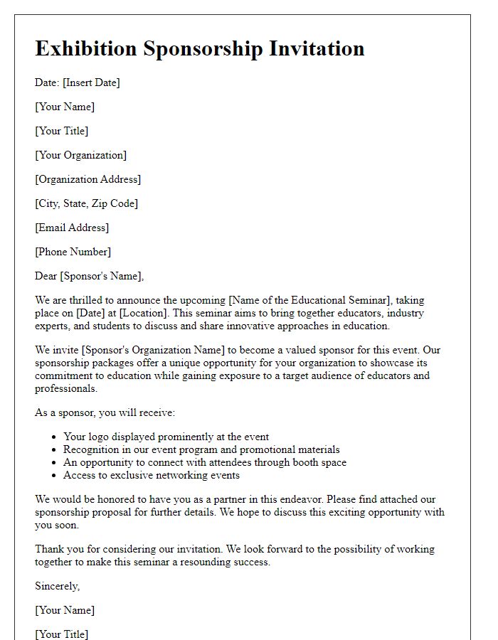 Letter template of Exhibition Sponsorship Letter for Educational Seminar