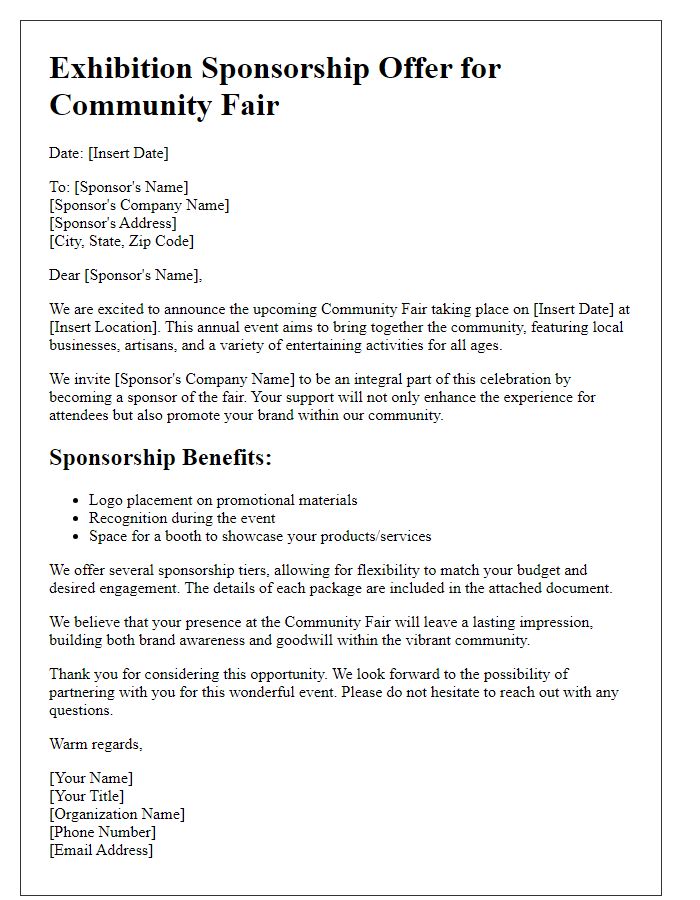 Letter template of Exhibition Sponsorship Offer for Community Fair