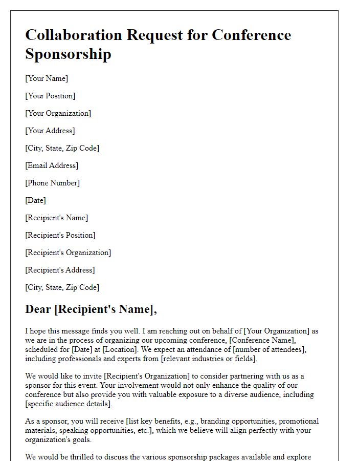 Letter template of collaboration request for conference sponsorship.