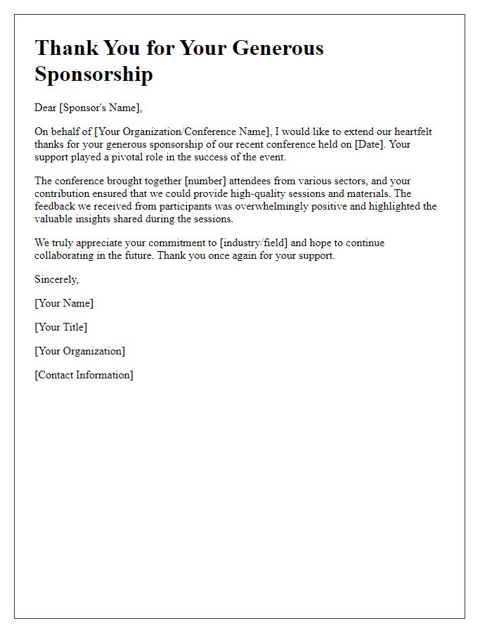 Letter template of thank you for conference sponsorship.