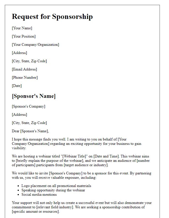 Letter template of business sponsorship request for webinar