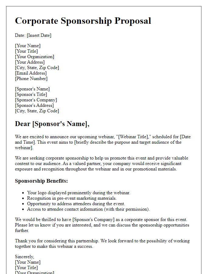 Letter template of corporate sponsorship for webinar