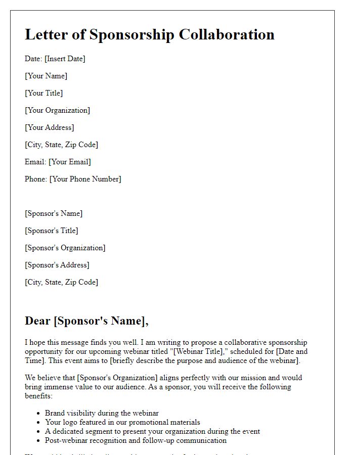 Letter template of sponsorship collaboration for webinar