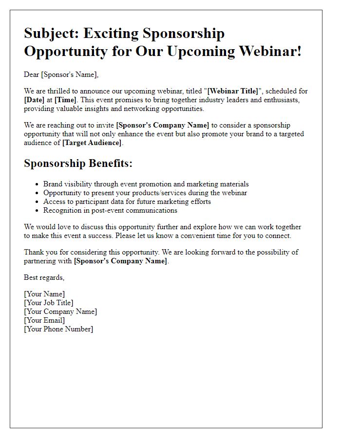 Letter template of sponsorship opportunity for webinar