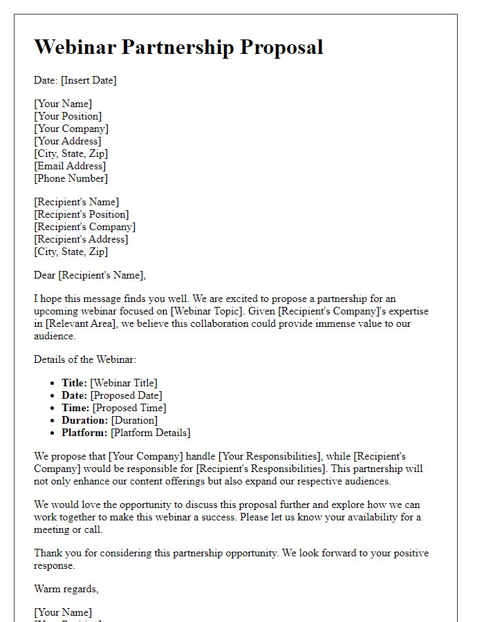 Letter template of webinar partnership proposal