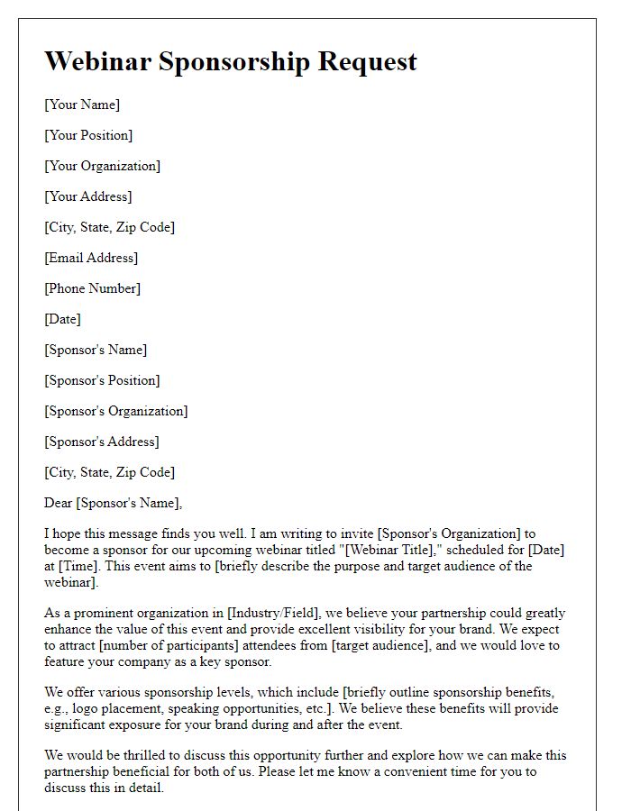Letter template of webinar sponsorship request