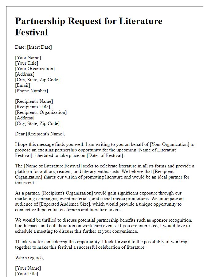 Letter template of partnership request for literature festival