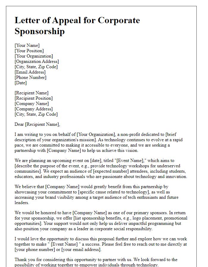 Letter template of appeal for corporate sponsorship in technology