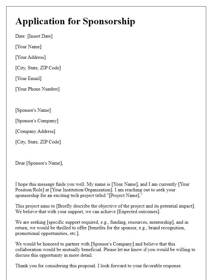 Letter template of application for tech project sponsorship