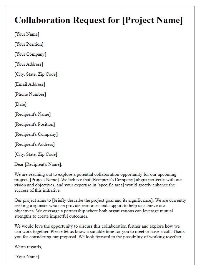 Letter template of collaboration request for a tech project sponsor