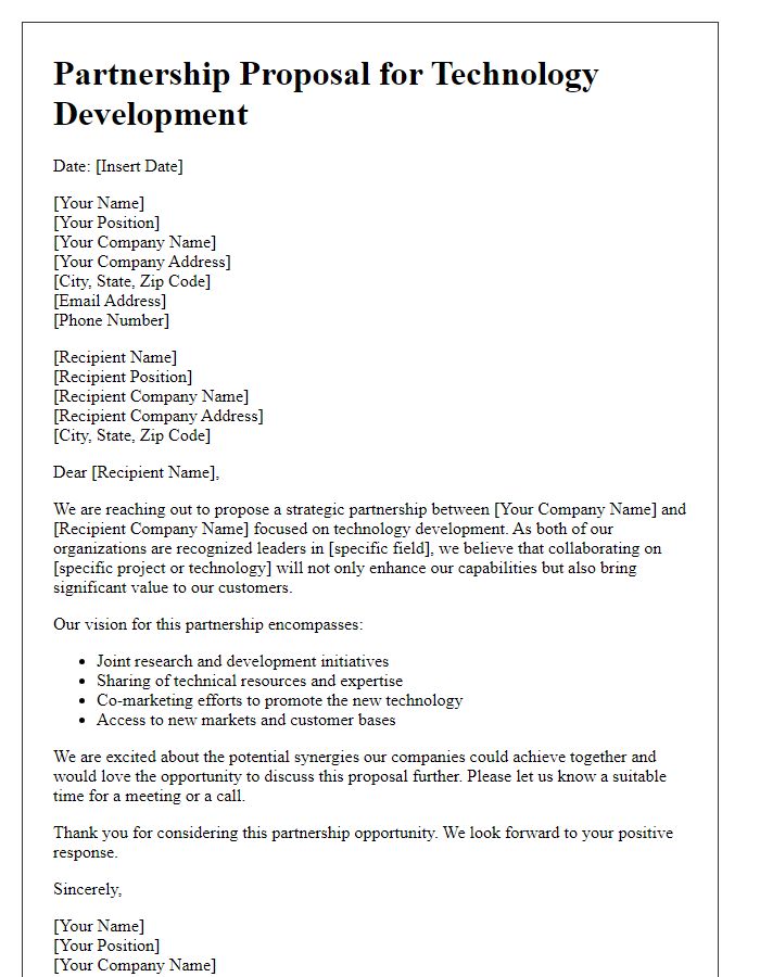 Letter template of partnership proposal for technology development